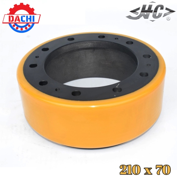 Bánh lái xe nâng điện PU Hangcha 210 x 70mm 10 lỗ